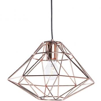 Lámpara Colgante Geométrica de Metal Cobrizo con Diseño de Jaula y Cable Desnudo - 1 Luz