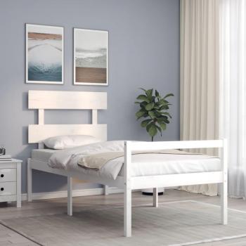 Cama para Ancianos con Cabecero Blanco 90x200 cm Madera Maciza