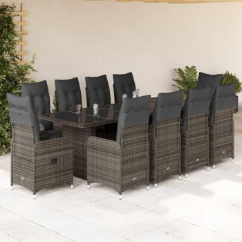 11-Piece Grey Poly Rattan Garden Bistro Set with Cushions