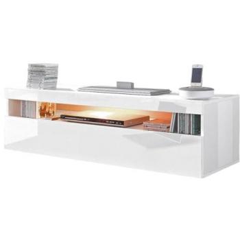 Mueble de TV moderno 130 cm, 2 compartimentos, 1 puerta, blanco brillante Burrata Smart