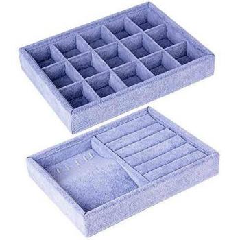 BUONDAC 2pcs Bandejas para Joyas Joyero Organizador Joyerías Caja Estuche de Almacenamiento para Joyas Anillos Pendientes Collares Aretes Bisutería Gris