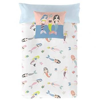 Funda Nórdica Naturals Mermaids para cama de 80/90 cm, dimensiones 150 x 220 cm, incluye una funda de almohada