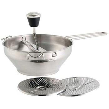 axentia 124152 – Pasapuré de Acero Inoxidable, Incluye 3 Colador de Insertos – Colador Fein, Acero Inoxidable, Plata, 9 x 32 x 22 cm