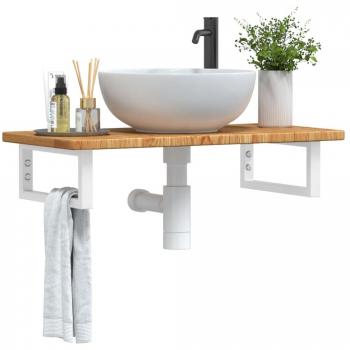 Estante de lavabo de pared de acero y madera maciza de roble vidaXL Marrón