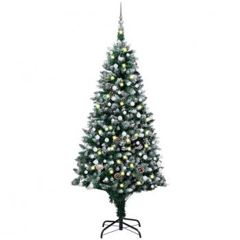 vidaXL Artificial Pre-lit Christmas Tree with Ball Set & Pine Cones 210 cm