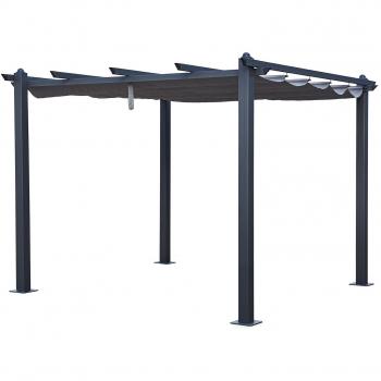 Pérgola independiente de aluminio Happy Garden 3 × 3 m con tejido gris y estructura en color cassis gris