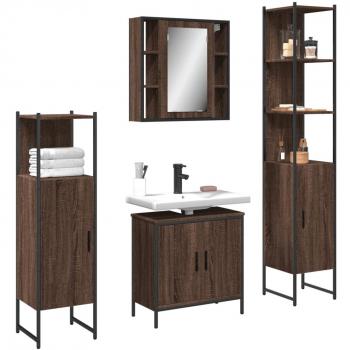 Conjunto de muebles de baño 4 piezas de madera contrachapada marrón roble multicapa