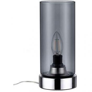 Lámpara de mesa Paulmann Pinja, E14, max. 20W, con interruptor táctil, cromo y vidrio ahumado
