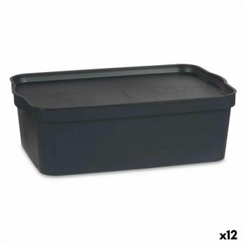 Caja de Almacenaje Antracita Plástico 14 L - Organización Fácil y Eficiente, Dimensiones: 29,5 x 14,3 x 45 cm, Incluye Tapa