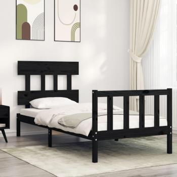 Cabecero de cama individual negro de madera maciza