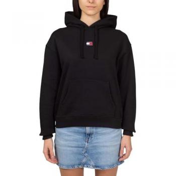 Tommy Jeans Black Boxy Fit Hooded Sweatshirt with Logo - XS