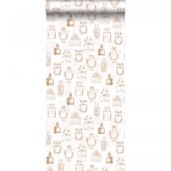 Papel pintado frascos de perfume marrón cobre brillante - 0,53 x 10,05 m