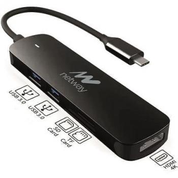 Adaptador USB-C a HDMI con 2 puertos USB 3.0 y lector de tarjetas SD/TF