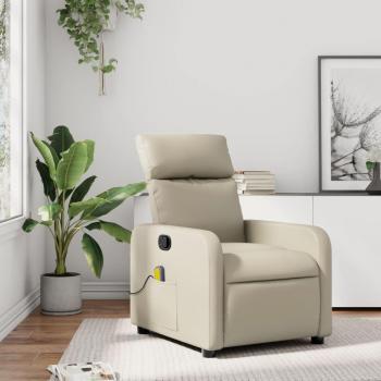 Silla de masaje reclinable en crema de cuero sintético Vidaxl con función de masaje, diseño ergonómico, reposabrazos acolchados y base giratoria