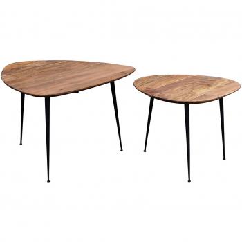 Set de 2 mesas nido de acacia maciza y metal negro Stones - Natural