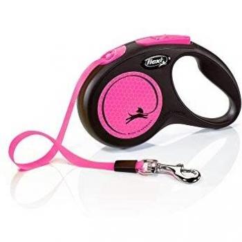 Flexi New Neon Correa Extensible Rosa para Perros, Tamaño S, Cinta Neón de 5 Metros