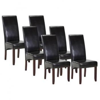 Conjunto de 6 sillas Rovigo - Piel sintética marrón brillante - Patas de madera oscura