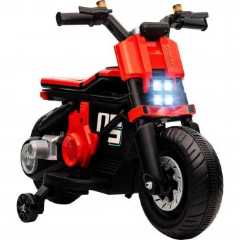 HOMCOM Moto Eléctrica Infantil 6V con Faros, Música, Bocina, Avance y Retroceso, Ruedas Auxiliares para Niños de 3-5 Años Velocidad