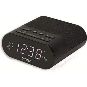 Denver CRQ-107 Digital Alarm Clock Radio with Qi Wireless Charging and Dual Alarm Function in Black