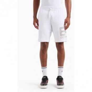 EA7 Men's Oversized Logo Series White Bermuda Shorts