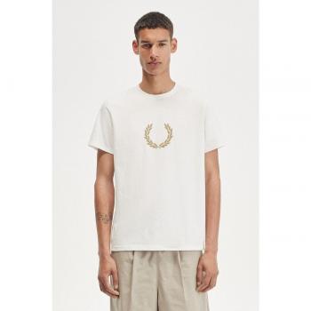 Camiseta Fred Perry con Gráfico de Corona de Laurel Flocada en Crudo