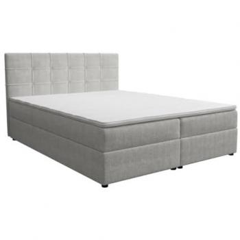Cama KIDA de YSMÉE con cabecero acolchado, somieres con arcón, colchón y sobrecolchón - 160 x 200 cm - Tela gris claro