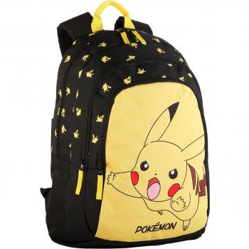 Mochila Escolar Pokemon Pikachu con Doble Compartimento, Gran Capacidad, Adaptable a Carro, Medidas 31x20x43cm