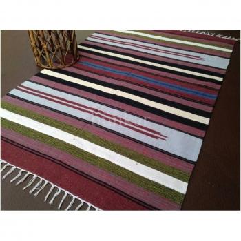 Bunkar Tejida a mano Indio Múltiples-color Reversible algodón raya alfombrilla/ Dhurrie Rug - Tamaño 4'x6'