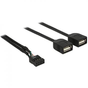 Cable USB 2.0 de 0,4 m con conector hembra Pin Header a 2 puertos USB Tipo-A hembra - Negro