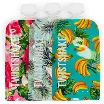 Twistshake 3x Bolsas Reutilizables de Comida para Bebés 220 ml, Bolsitas de Alimento Recargable con Double Cremallera para Alimentación Complementaria, Lavable, Congelador Seguro, Sin BPA, Fruit