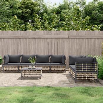 8-Piece Anthracite Poly Rattan Garden Lounge Set with Cushions