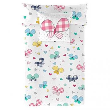 Funda Nórdica Infantil 100% Algodón Vichy Mariposas Cool Kids - Cama 105, Incluye Fundas de Almohada, Fabricado en España