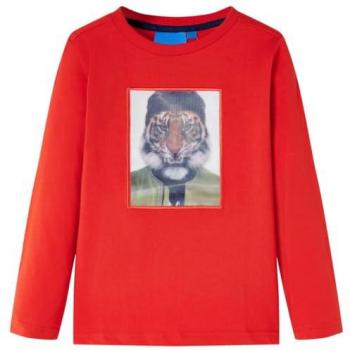 Camiseta Infantil de Manga Larga Estampado de Tigre Color Rojo Talla 128