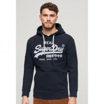 Superdry Vintage Logo Hoodie for Men - Eclipse Navy, Casual Cotton, Long Sleeve, Size L