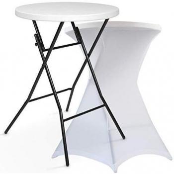 Mesa Alta Plegable con Mantel Cubierta Blanca REKKEM