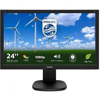 Monitor Philips S Line 243S5LJMB/00, 23.6 Pulgadas, Full HD, LED, 1ms, HDMI/DVI/VGA/DP, Altavoces Integrados y Ajuste de Altura - Negro