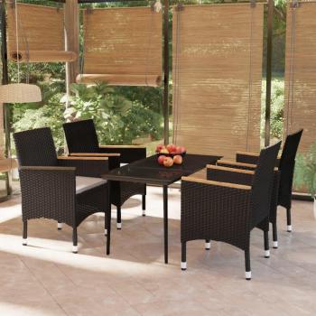 5-Piece Black Garden Dining Set with Cushions