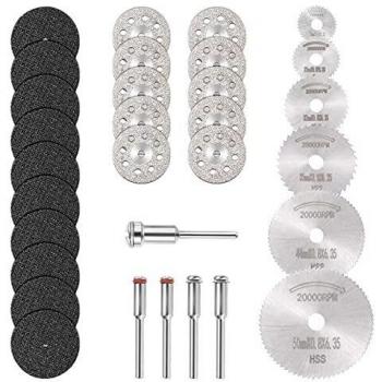 GOXAWEE Mini Disco Corte Diamante & Mini Hoja de Sierra Circular HSS & Mini Disco de Corte de Resina （3mm Mandril）para Cortar Madera Piedra Metal - Paquete de 30 Piezas