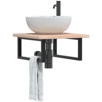 Estante de lavabo de pared de acero y madera maciza de roble vidaXL Marrón