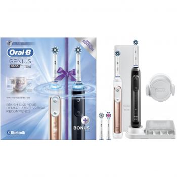 Oral-B Genius 9900 Set of 2 Electric Rechargeable Toothbrushes, Black/Rose Gold