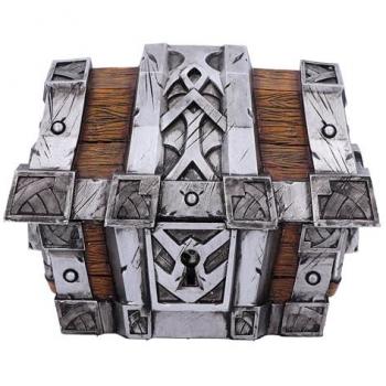 Cofre del tesoro de World of Warcraft - Bote de almacenamiento de 13 cm, figura en resina con encuadernación plateada, mercancía oficial, color plata/marrón