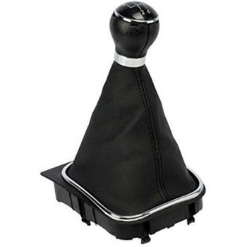 ORIGEN POM40101 especifico VW Golf V-Vi 12MM Jetta/Bora y 5/6 velocidades con Placas de Cambio de Intercambiables, Fuelle simil Piel Negro y pomo Detalles en Cromo