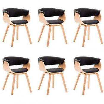 vidaXL 6X Sillas de Comedor Reposabrazos Madera Curvada Tela Negro Mobiliario