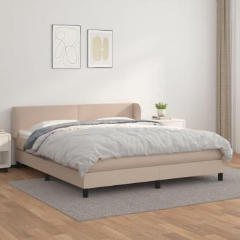 Cama Box Spring con Colchón de Molle y Estructura de Cuero Sintético Capuchino 160x200cm