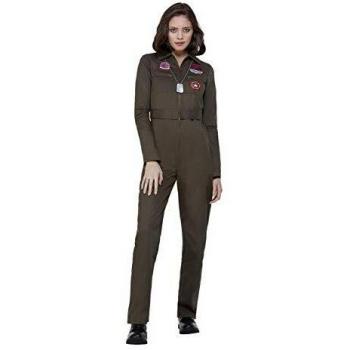 Smiffys Officially Licensed Top Gun Ladies Costume Disfraz oficial mujer, color caqui, L-UK Size 16-18