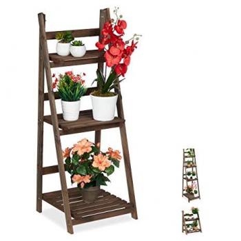 Estantería de Flores Plegable de 3 Niveles, Madera Oscura, 108 x 41 x 40 cm