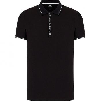 Armani Exchange Men's Black Stretch Cotton Polo Shirt with Hidden Buttons, Size 2XL
