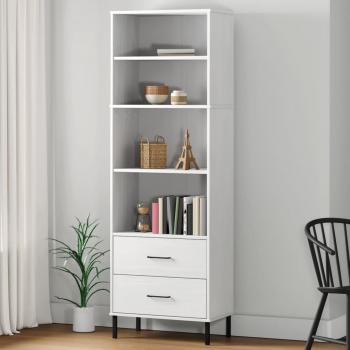 OSLO Solid Wood Bookcase with 2 Drawers, White Finish, 60x35x180 cm (23.6x13.8x70.9)