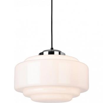 Lámpara colgante Art Deco Chrome con cristal blanco opalino, 1 bombilla, diámetro de 24 cm