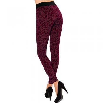 VENCA Pantalón Largo Tregging Mujer Estampado Flocado by Vencastyle,Burdeos/Negro,L